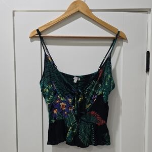 Patrons of Peace Navy Tropical Flora Smocked Peplum Cami Top - Size M Medium